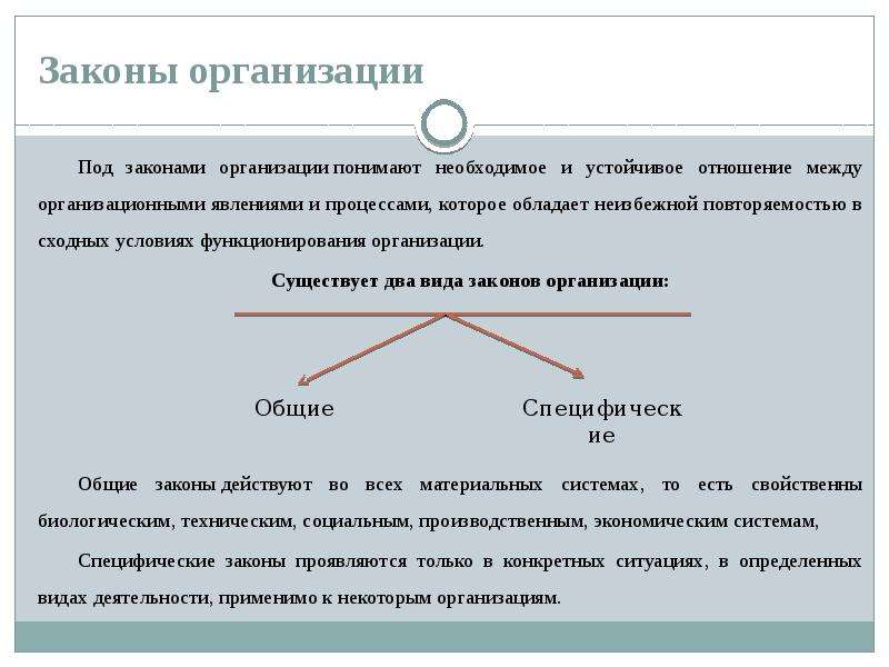 Согласно законодательству учреждения. Законы организации. Общие законы организации. Основные законы организации в менеджменте. Законы управления организацией.