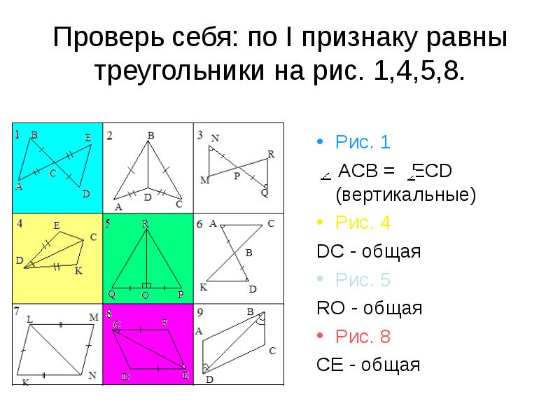 Признаки равно