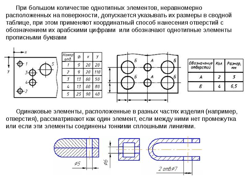 Как на чертеже показать одинаковые отверстия