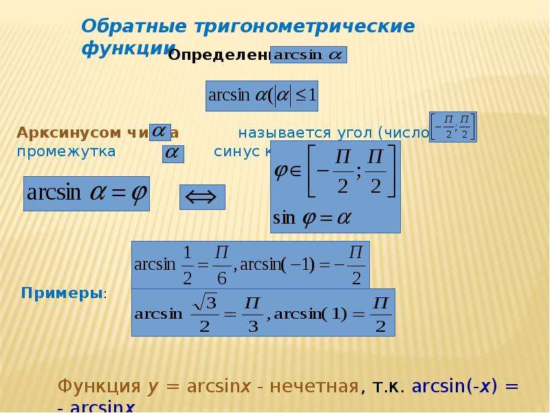 Презентация тригонометрические функции обратные тригонометрические функции