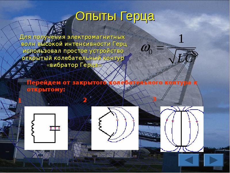 Вибратор герца открытый колебательный контур