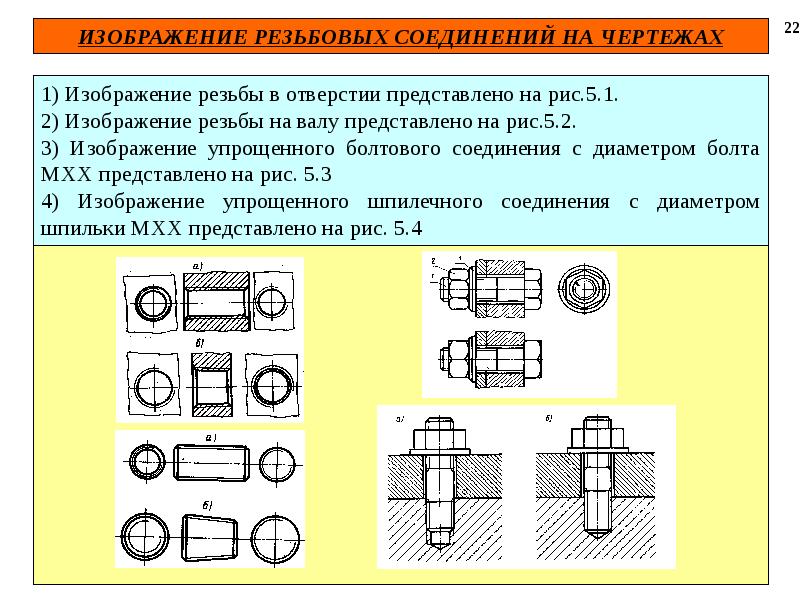 Выполните чертеж соединения двух деталей с помощью резьбовых изделий