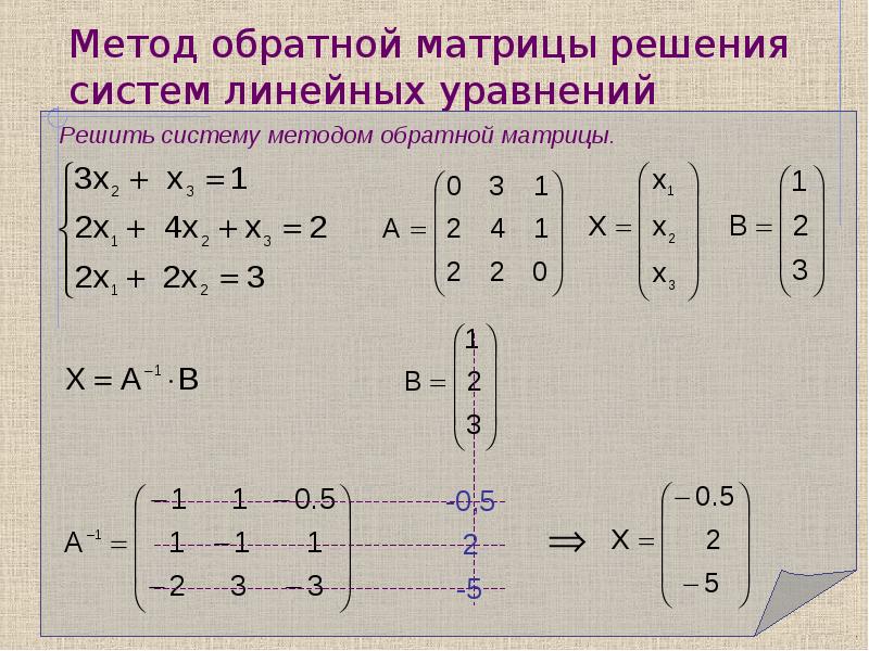 Решить систему линейных уравнений методом обратной матрицы