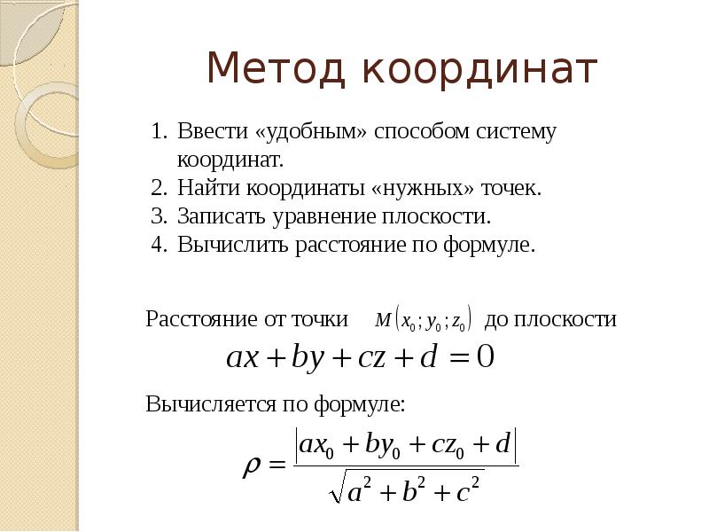 Площадь метод координат. Метод координат. Метод координат формулы. Метод координат в пространстве формулы. Расстояние между скрещивающимися прямыми в координатах.