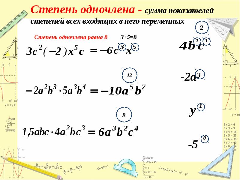 Степень с натуральным показателем одночлены