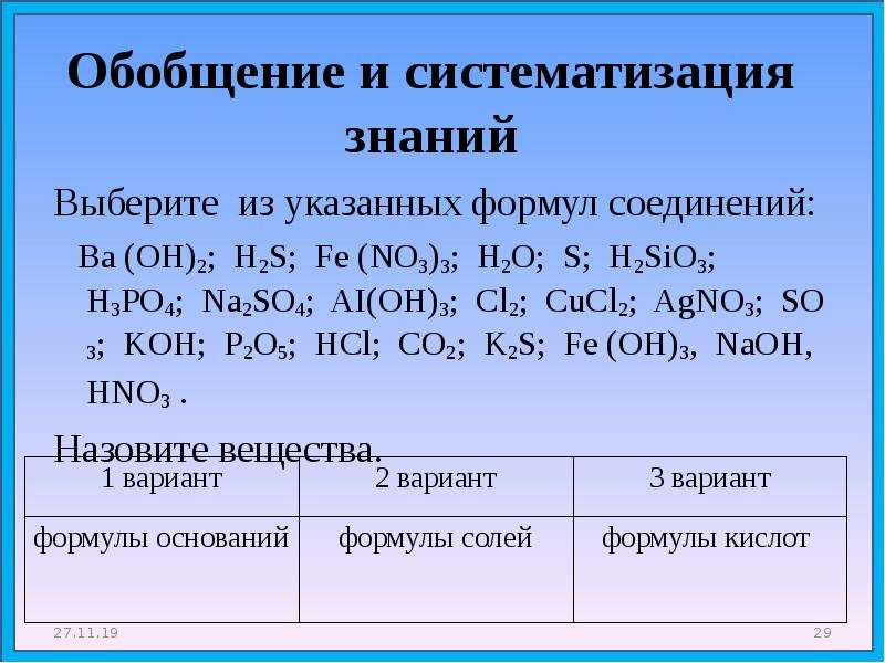 Презентация основные классы неорганических соединений 11 класс