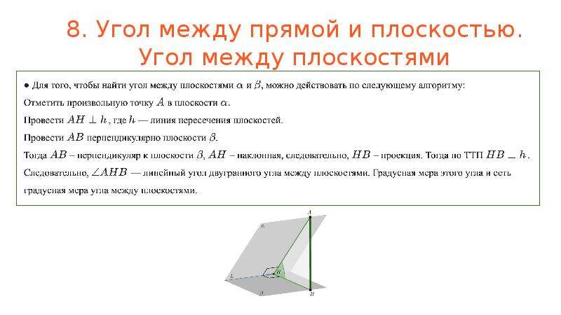 Определить угол между плоскостями. Формула двугранного угла между плоскостями. Двугранный угол между плоскостями. Двугранный угол между прямой и плоскостью. Двугранный угол угол между плоскостями.