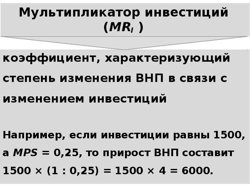 Инвестиции равны. Мультипликатор ВНП. Прирост ВНП. Мультипликатор инвестиций равен.