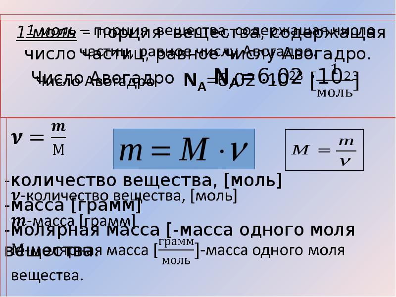 Количество вещества постоянная авогадро