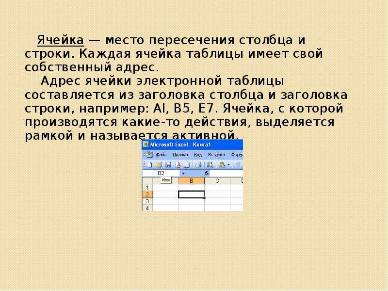 Электронные таблицы ячейка строка столбец