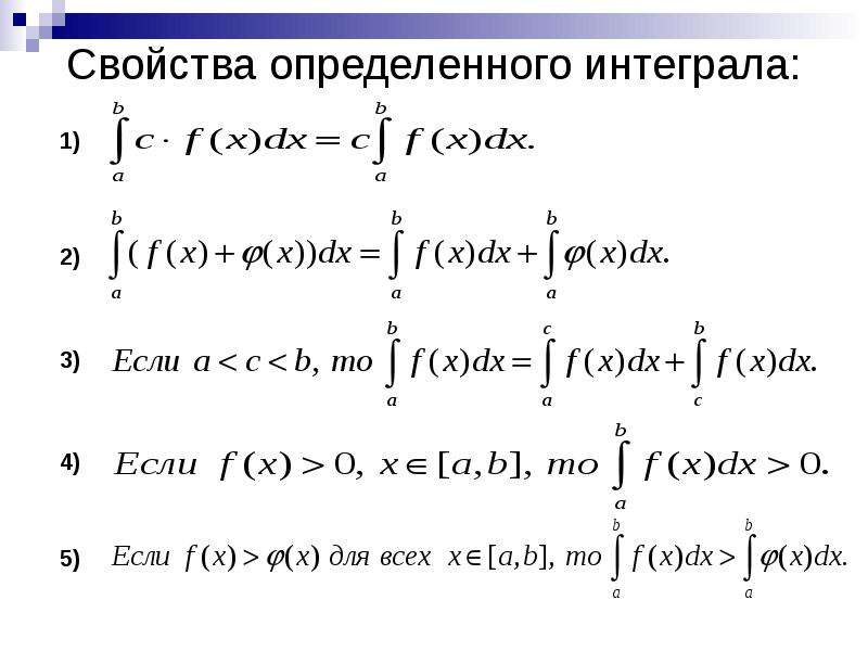 Основные свойства определенного интеграла презентация