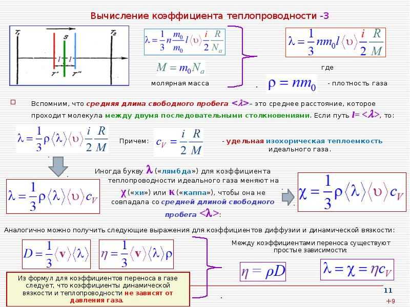 Поверхностных перенос. Явление переноса в идеальных газах. Зависимость коэффициента теплопроводности от температуры формула. Формула для расчета коэффициента вязкости. Явление переноса диффузия теплопроводность вязкость.