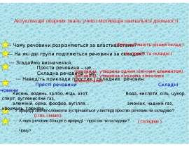Актуалізація опорних знань учнів і мотивація навчальної діяльносты. Хімія 7 клас