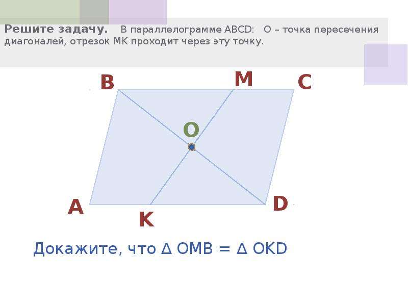 Найти точку пересечения диагоналей трапеции. Отрезок проходящий через точку пересечения диагоналей трапеции. Диагонали параллелограмма пересекаются под прямым углом. Через точку o пересечения диагоналей параллелограмма. Интересные факты о параллелограмме.