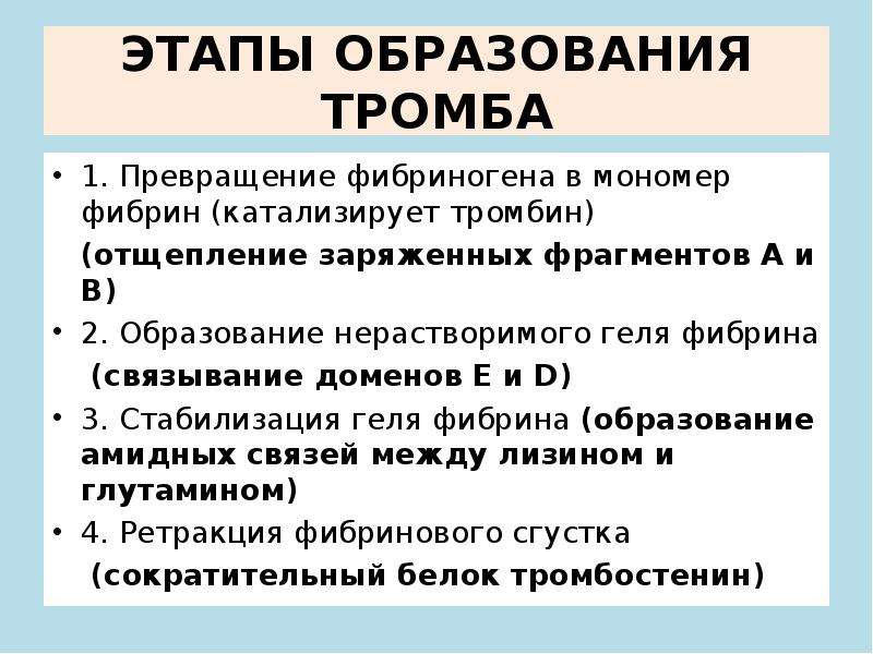 Схема образования фибринового тромба