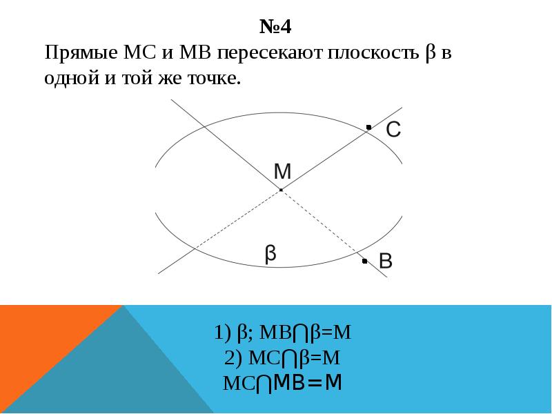 4 прямые пересекаются. Прямые МС И МВ пересекают плоскость в одной и той же точке. Прямые MC И MB пересекают плоскость в одной и той же точке. Прямые пересекают плоскость в одной и той же точке. Прямые МС И МВ пересекают плоскость в разных точках.