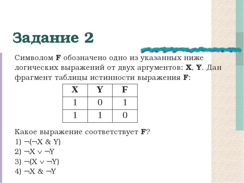 Логическая функция задается выражением какому столбцу