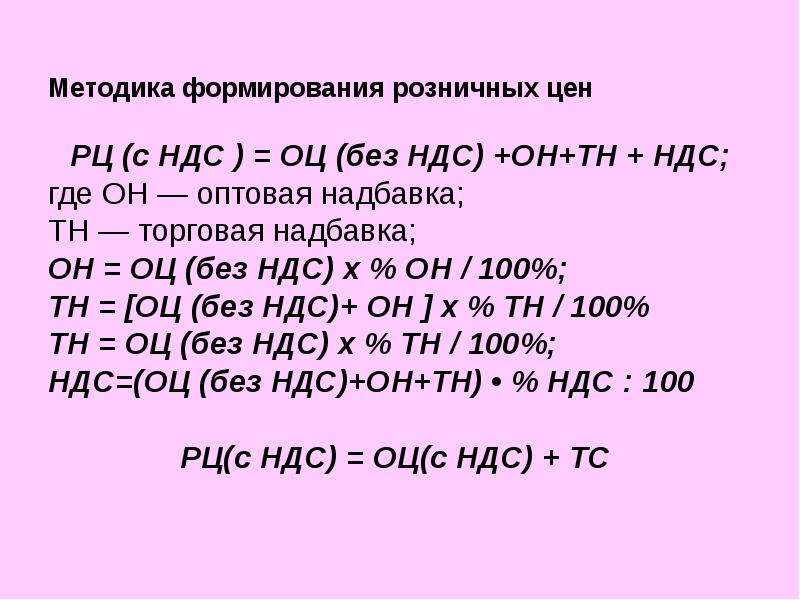 Определить цену производителя. Расчет розничной цены. Розничная цена формула расчета. Торговая наценка НДС. Формула розничной цены товара.