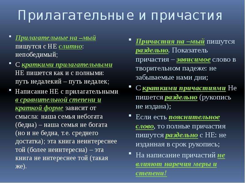 Краткие причастия с частицей не. Прилагательные и причастия на мый. Отглагольные прилагательные на мый. Не с прилагательными и причастиями на мый. Правописание не со словами на мый.