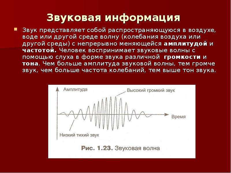 Звуковая информация задачи. Звуковая волна. Звуковая информация. Звуковые колебания в среде. Амплитуда звуковой волны.