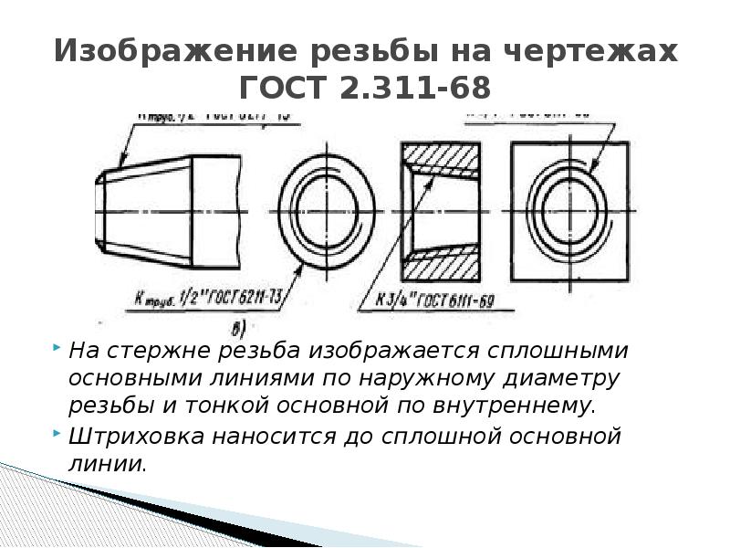 Как указать размер резьбы на чертеже