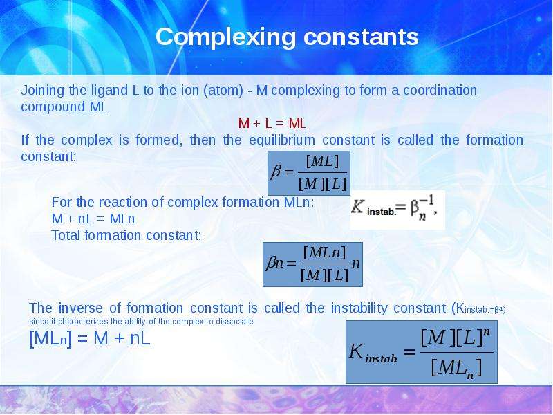 Complexing constants