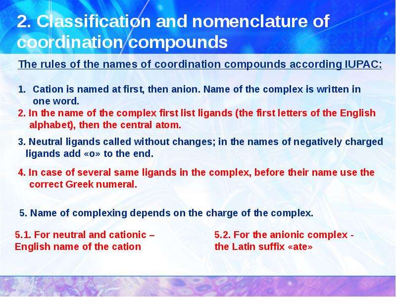 2. Classification and nomenclature of coordination compounds