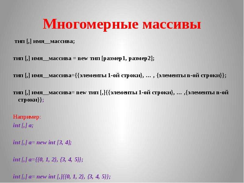 Массив с именами типов. Имя массива. Массив (Тип данных). Тип имени массива. Типы массивов.