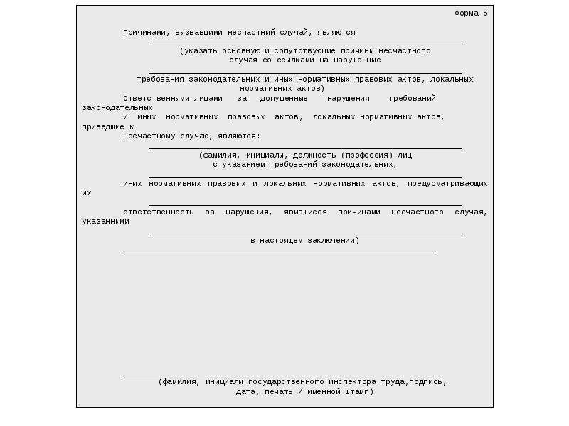 Заключение государственного инспектора труда образец заполнения
