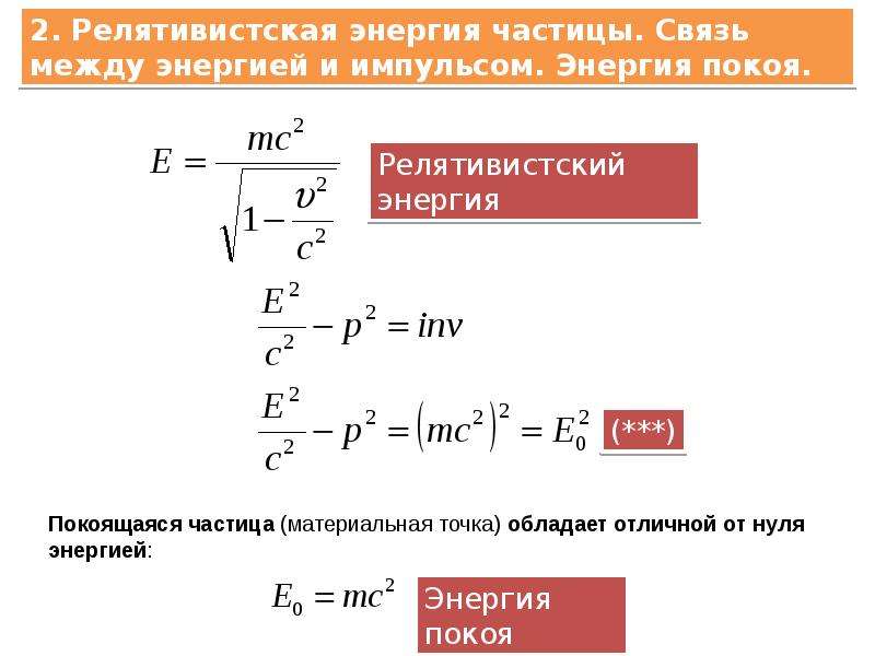 Релятивистские эффекты. Релятивистская теория формулы. Релятивистская кинематика. Кинематика специальной теории относительности. Связь между импульсом и энергией релятивистской частицы.