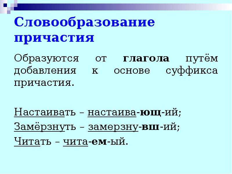 Образование причастий 7 класс презентация