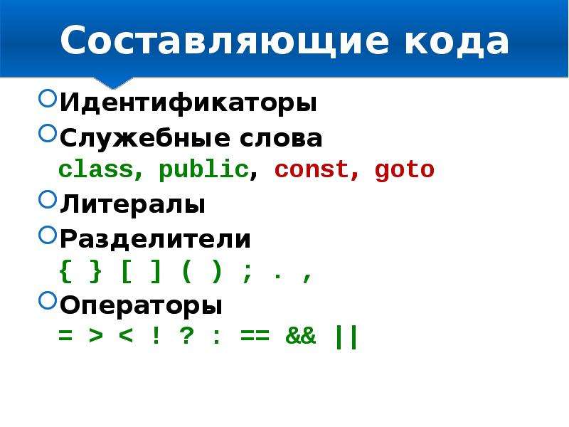 Составить код. Служебные слова ООП. Идентификаторы. Литералы идентификаторы. Основание кода составляет. Составьте кодовую.