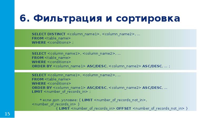 Операторы фильтрации sql