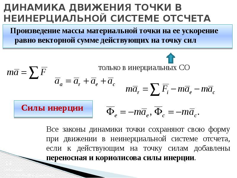 Ускорение свободного движения. Уравнение движения тела в неинерциальных системах отсчета. Закон динамики материальной точки для неинерциальных систем отсчета. Уравнение динамики в неинерциальной системе отсчета. Основное уравнение динамики в неинерциальной системе отсчета.