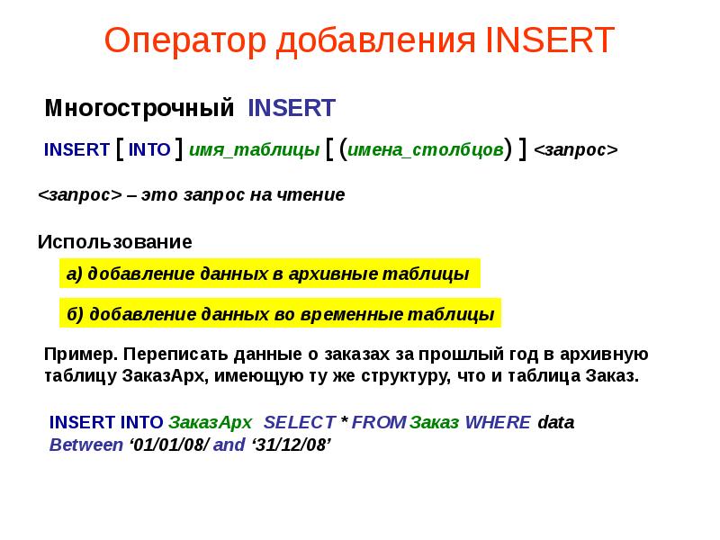 Операторы манипулирования данными в sql презентация