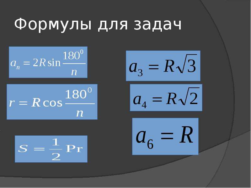 Формула площади физика 7. Формула площади. Правильные многоугольники формулы. Формула площади физика. Формулы сторон правильных многоугольников через радиусы.