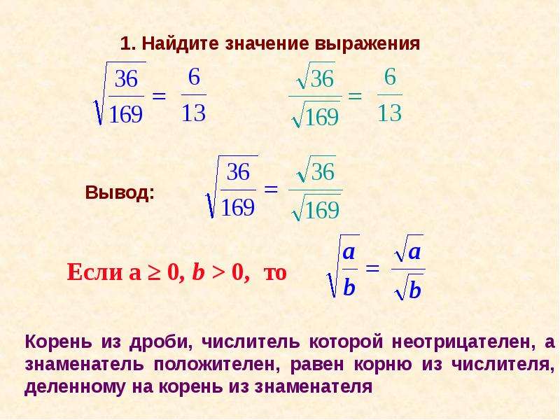 Найдите значение выражения корень 5 6. Извлечение квадратного корня из дроби. Корень из дроби. Извлечь корень из дроби. Как найти корень из дроби.