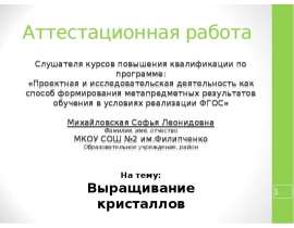 Аттестационная работа. Выращивание кристаллов. Выявить условия, позволяющие из раствора медного купороса выращивать кристаллы