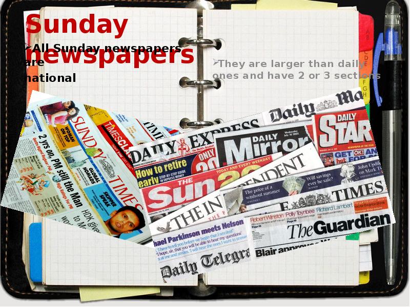 Local newspapers. Sunday newspapers. Sunday papers. I like to read the newspaper. Read / you / last Sunday / the paper.