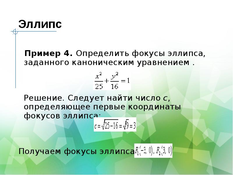 Канонические уравнения эллипса гиперболы и параболы