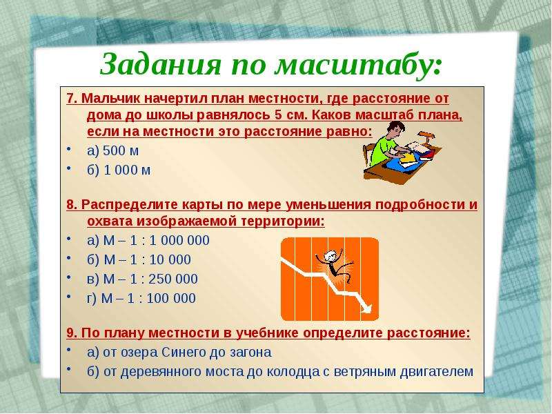 Каков масштаб если расстояние на местности равное 500 м на плане 10 см