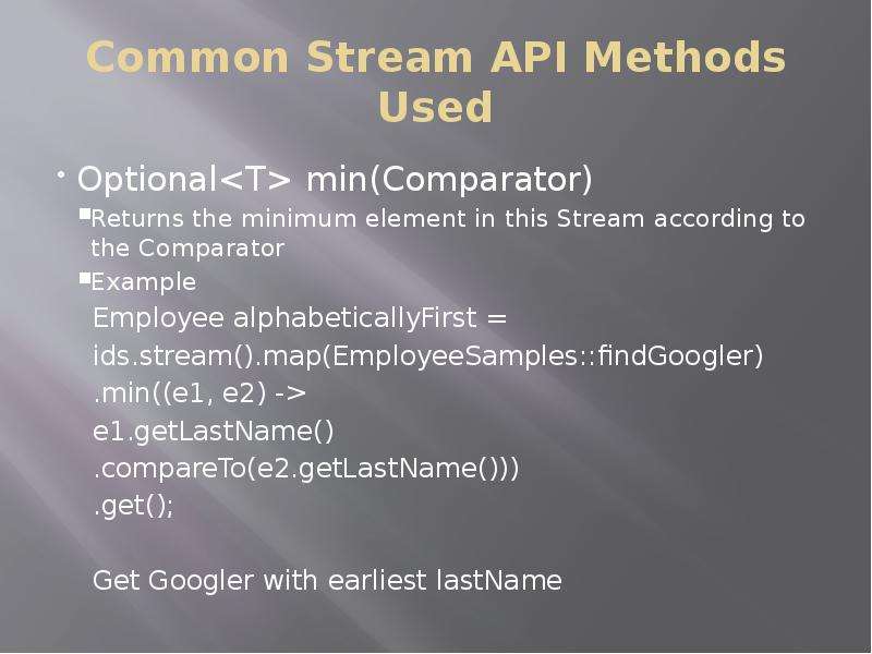 Api method. Stream API example.