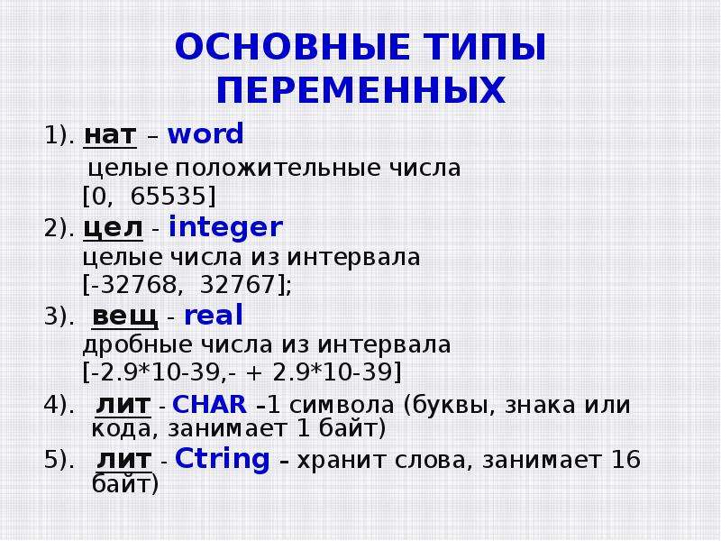 Какое число из промежутка. Основные типы переменных. Основные типы переменной. Типы данных переменных основные. Типы числовых переменных.