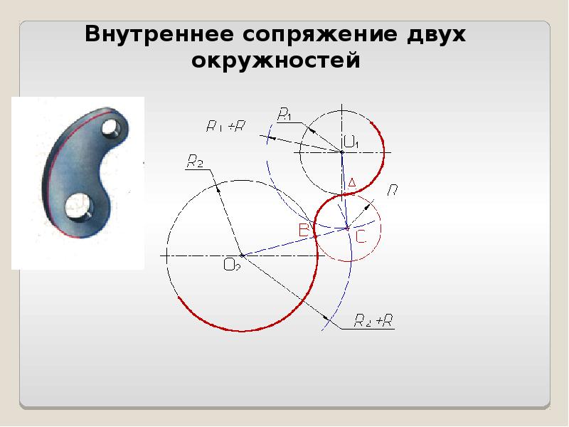 Сопряжение двух окружностей внутреннее чертеж