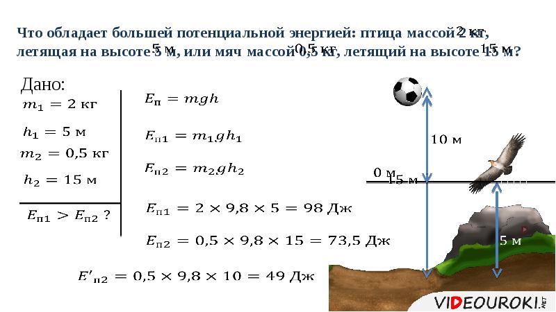 Потенциальная энергия тела массой 2