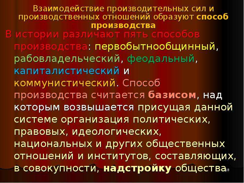 Производительные силы и производительные отношения. Взаимодействие производительных сил и производственных отношений. Взаимосвязь производительных сил и производственных отношений. Теория производительных сил. Коммунистический способ производства.