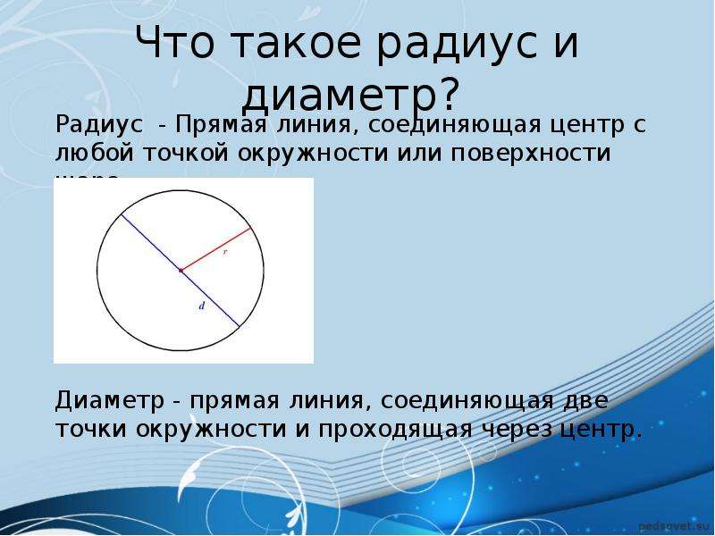 Дайте определение окружности диаметра и радиуса. Диаметр окружности. Радиус.