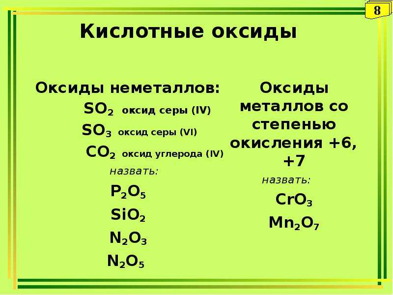 Кислотные оксиды это