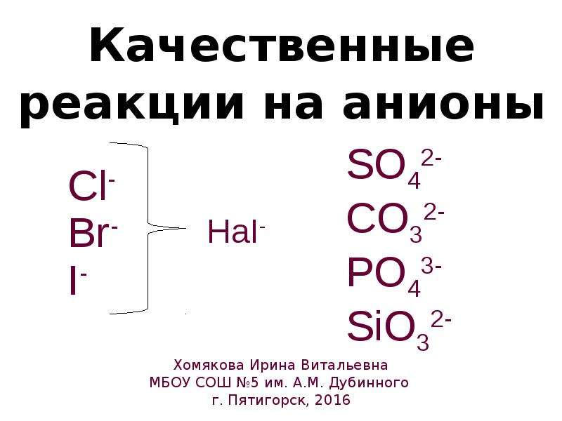 Качественные реакции на анионы презентация