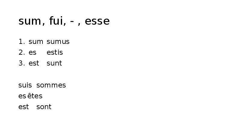 Est латинский. Sum спряжение латынь. Формы глагола esse в латинском языке. Esse спряжение латынь. Глагол sum fui esse.